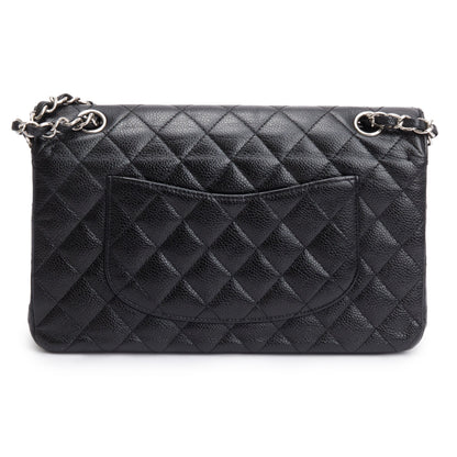 Chanel Black Quilted Caviar Leather Classic Medium Double Flap Bag w/ Box