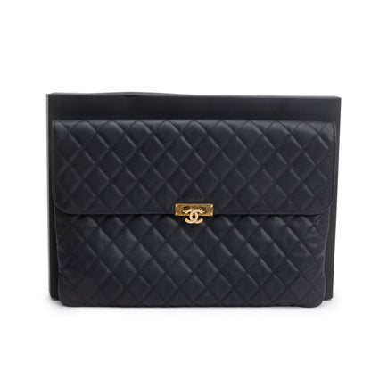 Chanel Black Quilted Caviar Leather Golden Class O-Case Clutch w/ Box & Authenticity Card