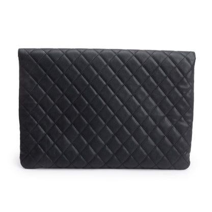 Chanel Black Quilted Caviar Leather Golden Class O-Case Clutch w/ Box & Authenticity Card