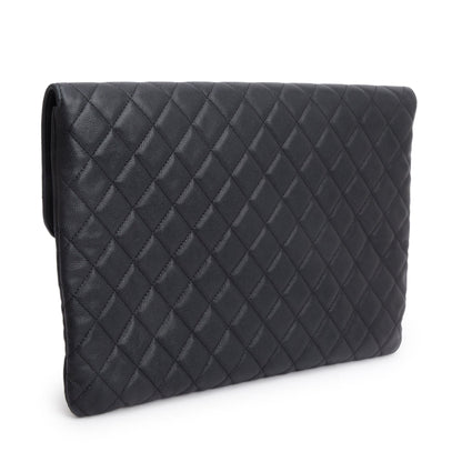 Chanel Black Quilted Caviar Leather Golden Class O-Case Clutch w/ Box & Authenticity Card
