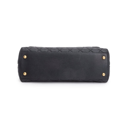 Chanel Black Quilted Caviar Leather Medium Coco Handle Bag w/ Strap, Receipt & Authenticity Card