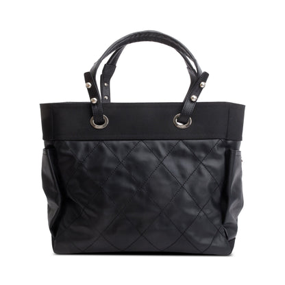 Chanel Black Quilted Coated Canvas Large Paris Biarritz Tote w/ Pouch & Authenticity Card