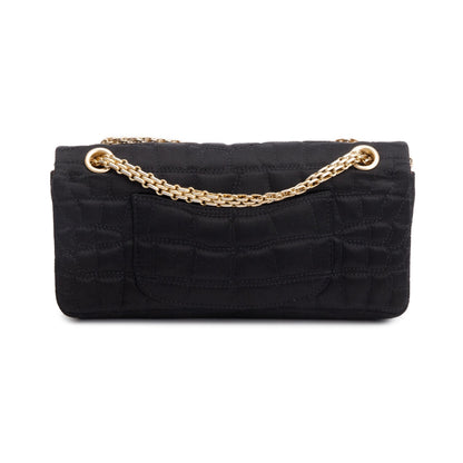 Chanel Black Satin Coco's Croc 2.55 Reissue East/West Double Flap Bag w/ Box