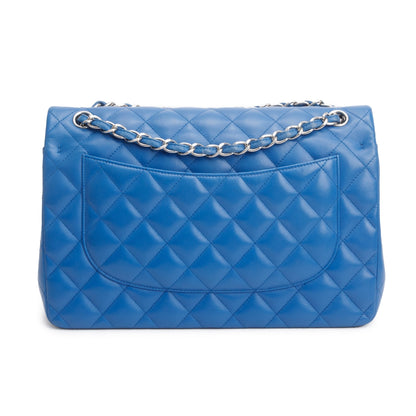 Chanel Blue Quilted Lambskin Leather Classic Jumbo Double Flap Bag w/ Authenticity Card