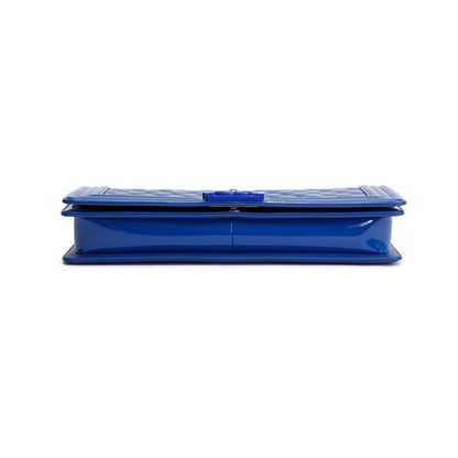 Chanel Blue Quilted Patent Leather Plexiglass Boy Convertible Bag w/ Authenticity Card