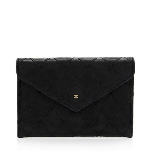 Chanel Calfskin Diamond Wild Stitch Envelope Wallet (SHF-pNxSvK)
