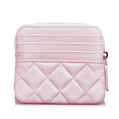 Chanel Caviar CC Crystal Woven Square Zip Around Card Holder (SHG-07vPg1)