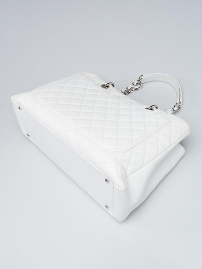 Chanel White Quilted Caviar Grand Shopper Tote GST