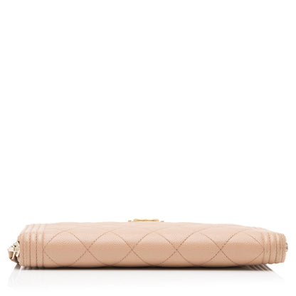 Chanel Caviar Leather Boy Long Zipped Wallet (SHF-TJjYqt)