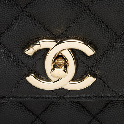 Chanel Caviar Leather Coco Top Handle Medium Flap Bag (SHF-xxvlCu)