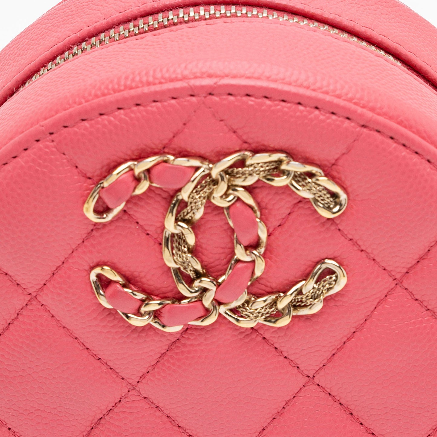 Chanel Caviar Leather New Wave Round Clutch with Chain (SHF-s9F7fM)