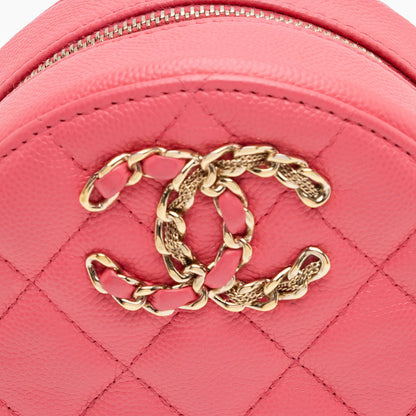 Chanel Caviar Leather New Wave Round Clutch with Chain (SHF-s9F7fM)