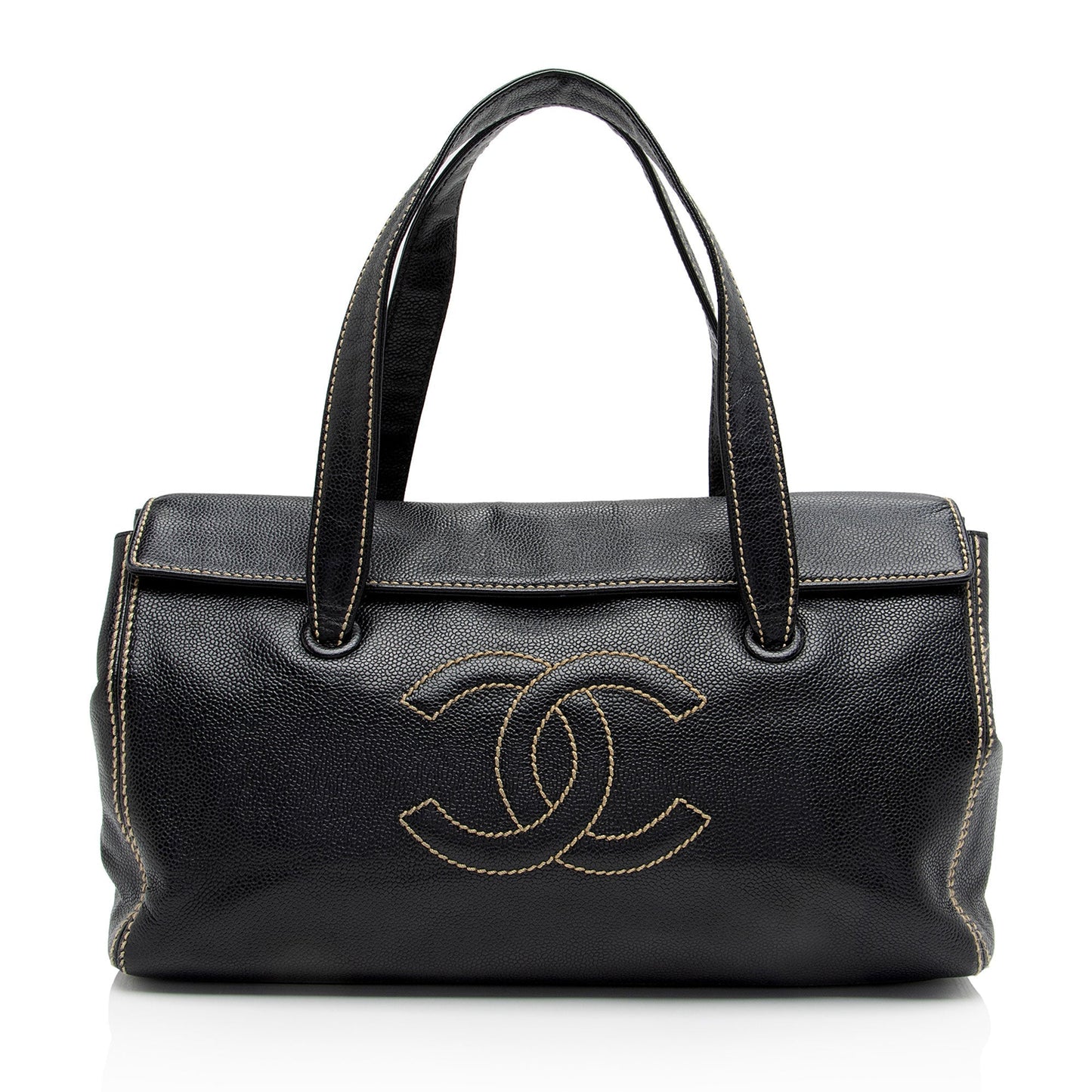 Chanel Caviar Leather Stitched CC Flap Satchel (SHF-ewpcah)