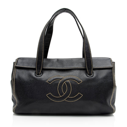 Chanel Caviar Leather Stitched CC Flap Satchel (SHF-ewpcah)