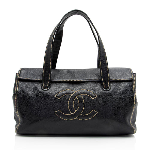 Chanel Caviar Leather Stitched CC Flap Satchel (SHF-ewpcah)