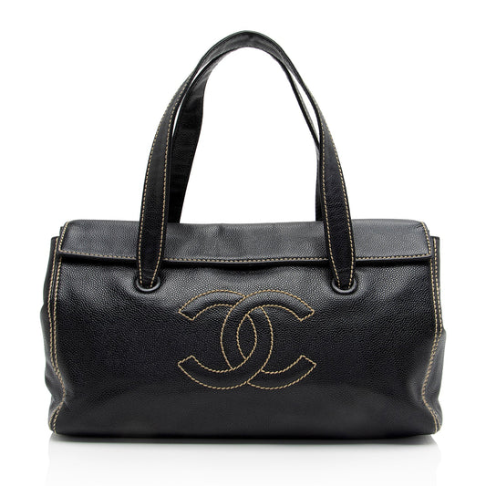Chanel Caviar Leather Stitched CC Flap Satchel (SHF-ewpcah)