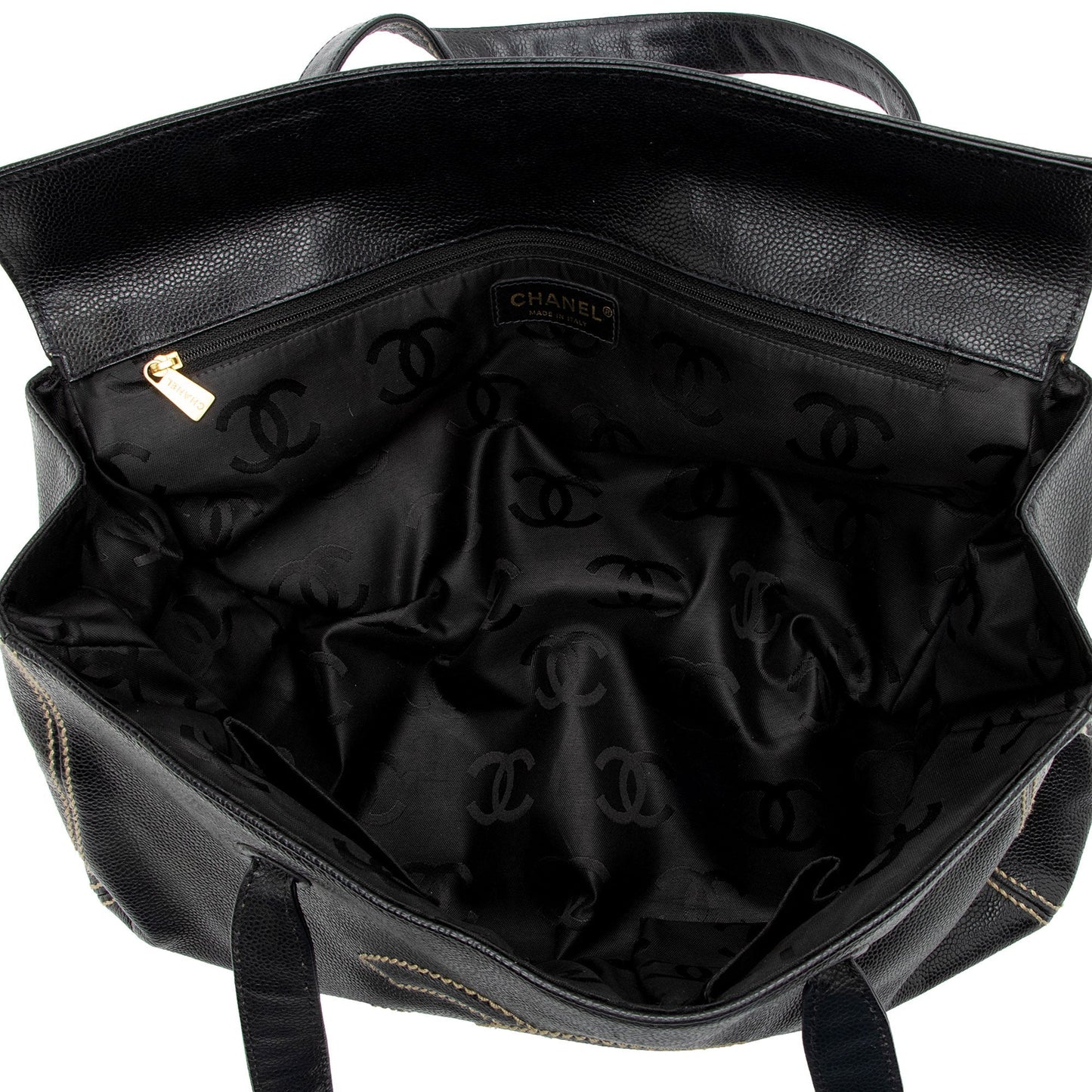 Chanel Caviar Leather Stitched CC Flap Satchel (SHF-ewpcah)