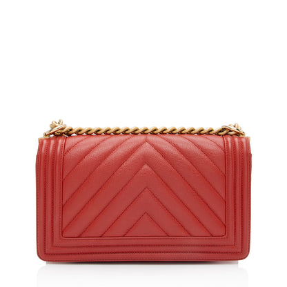 Chanel Chevron Caviar Leather Old Medium Boy Bag (SHF-PRQKC9)