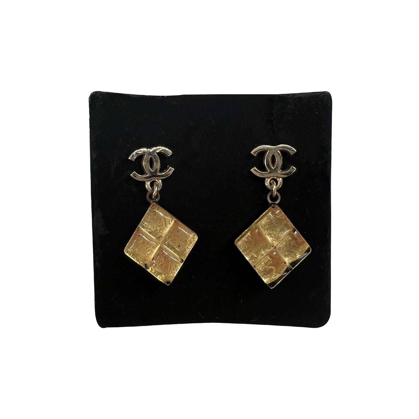 Chanel CC logo gold rhomb drop earrings