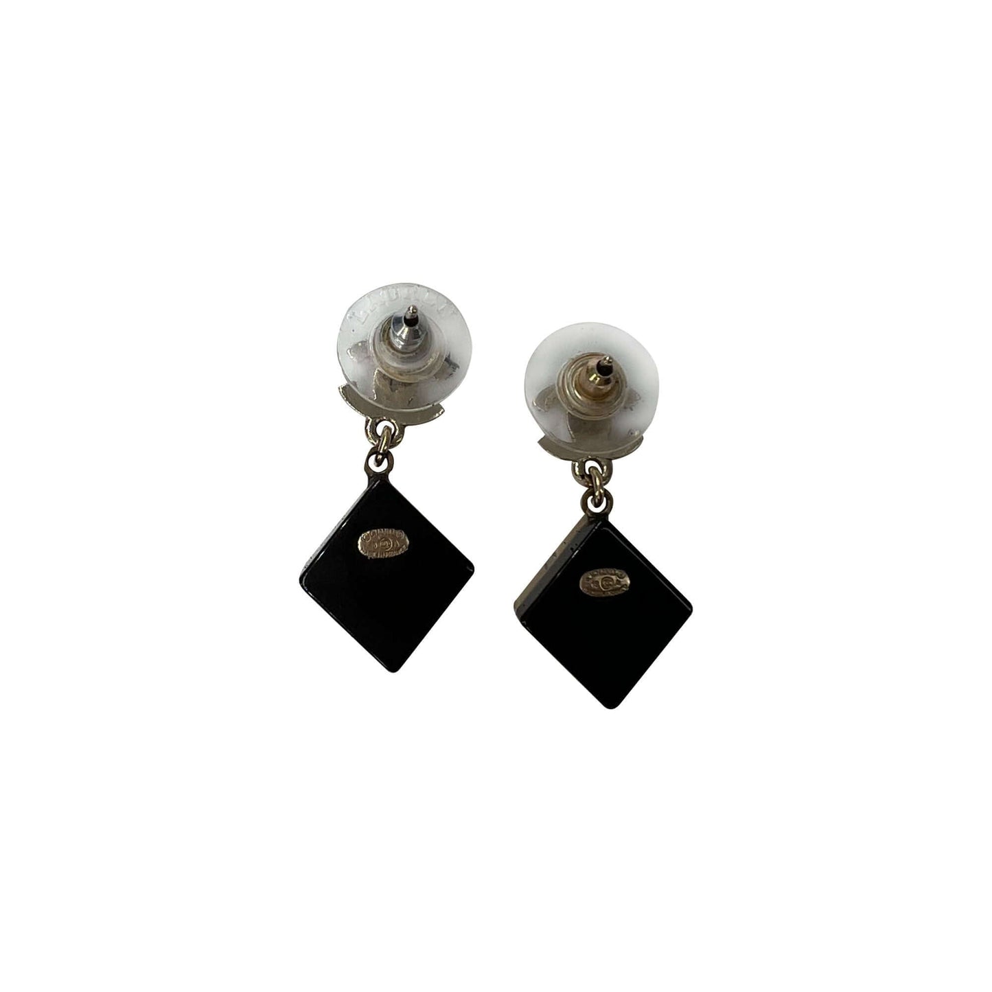 Chanel CC logo gold rhomb drop earrings