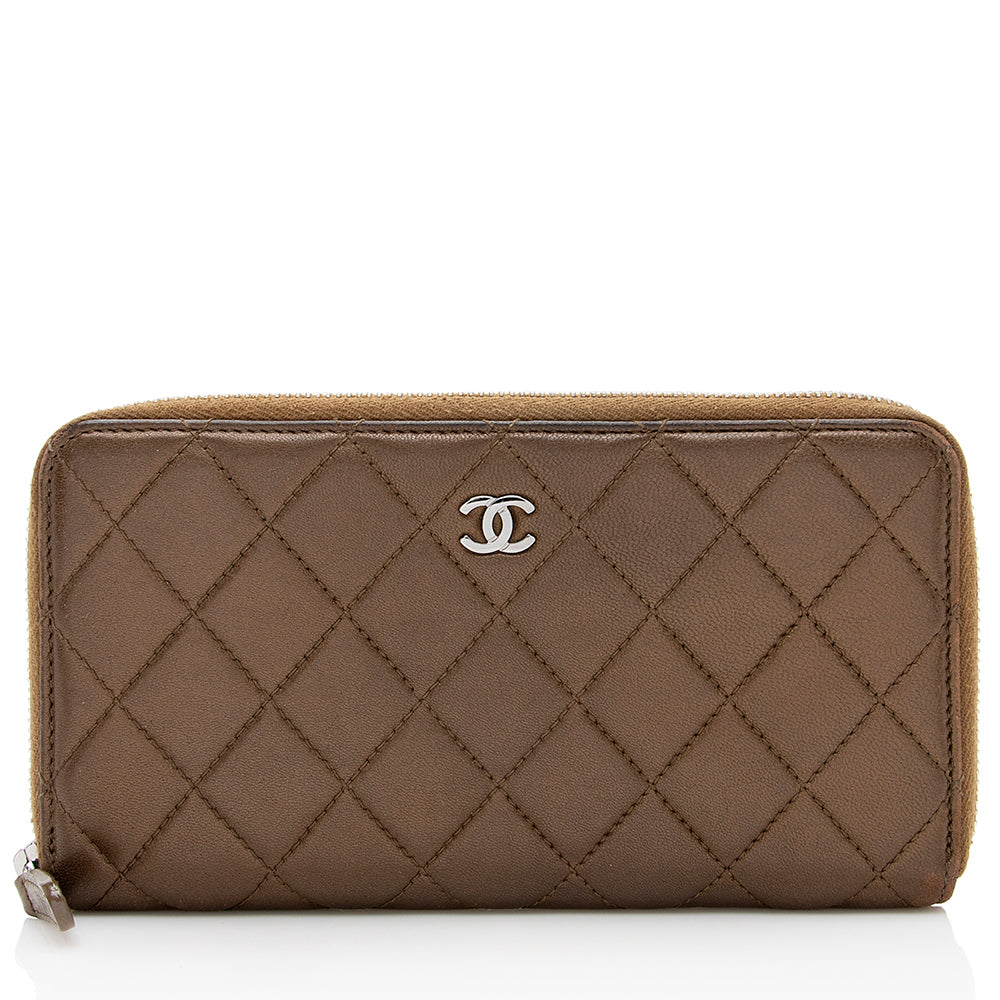 Chanel Metallic Lambskin CC Zip Around Wallet (SHF-20961)