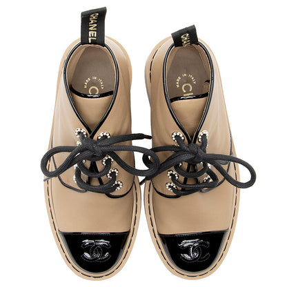 Chanel Leather Platform Combat Boots - Size 6.5 / 36.5 (SHF-19312)
