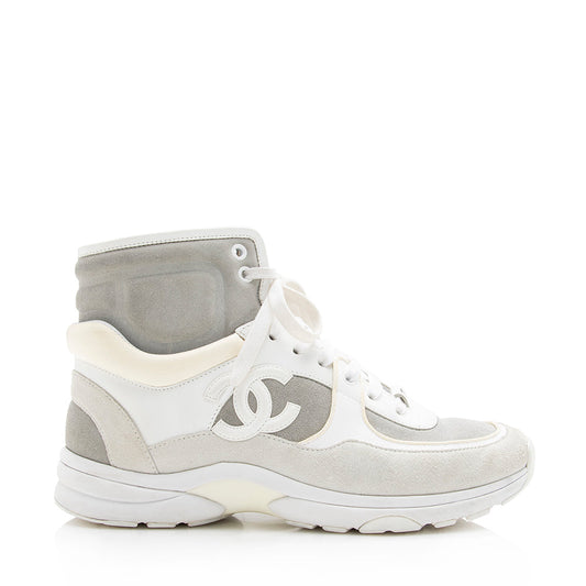 Chanel Leather Suede High Top Trainer Sneakers  - Size 9 / 39 (SHF-16038)