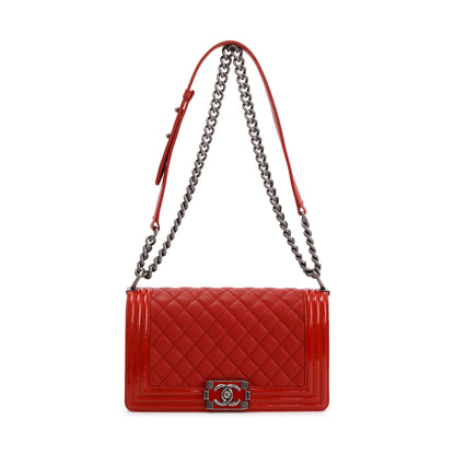 Chanel Medium Patent Leather Trimmed Boy Bag