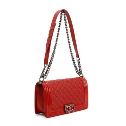 Chanel Medium Patent Leather Trimmed Boy Bag