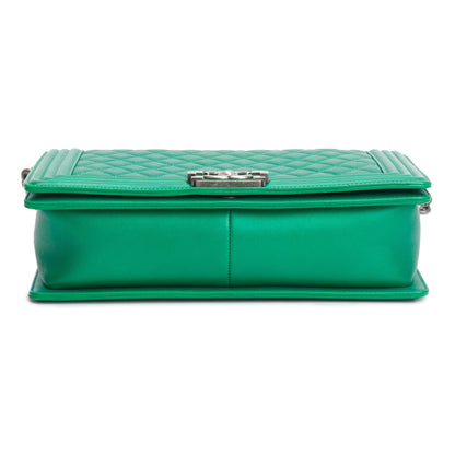 Chanel Metallic Green Quilted Calfskin Leather New Medium Boy Bag
