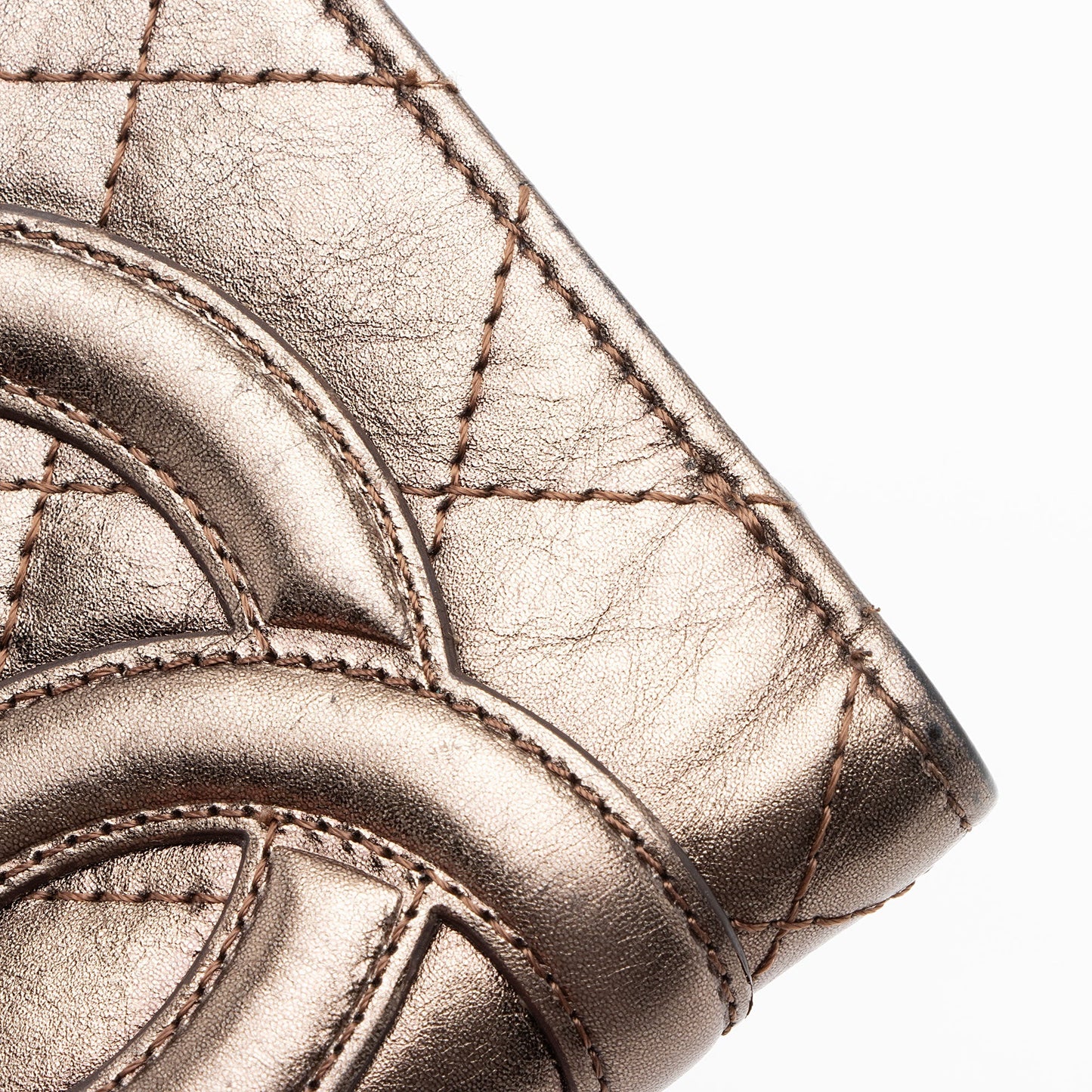 Chanel Metallic Lambskin Ligne Cambon French Purse Wallet (SHF-7hjblw)