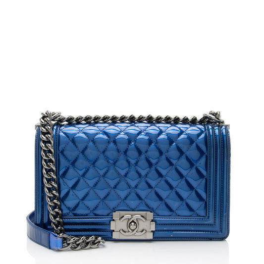 Chanel Metallic Patent Leather Old Medium Boy Bag (SHF-23789)