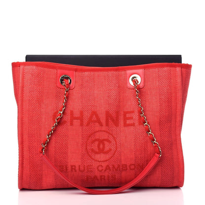 CHANEL Mixed Fibers Striped Deauville Tote