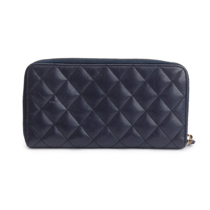 Chanel Navy Calfskin Leather Reissue Zip Around Wallet