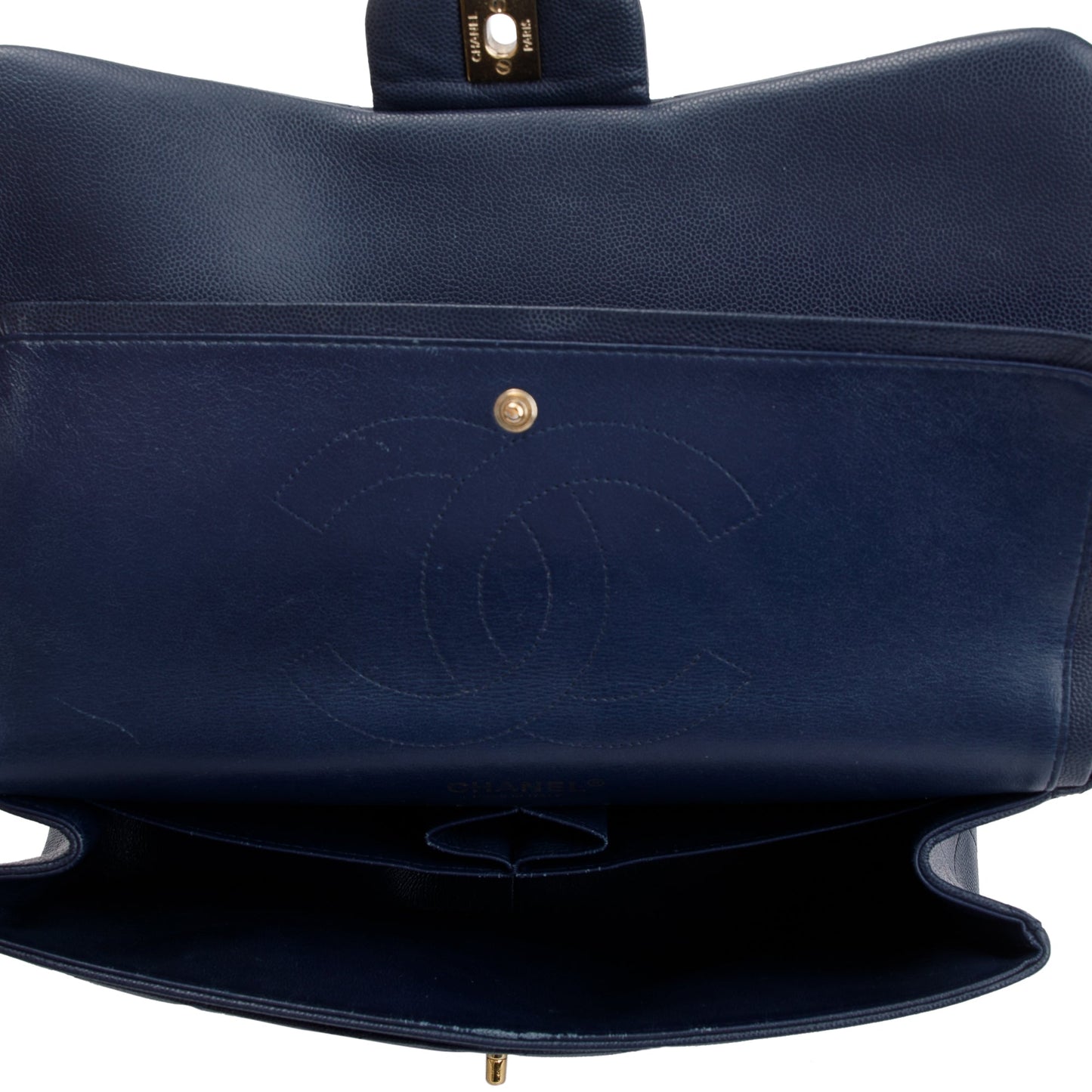Chanel Navy Caviar Leather Classic Jumbo Double Flap Bag