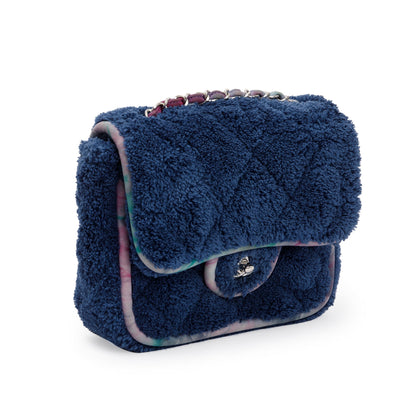 Chanel Navy Quilted Terry Cloth Small Square Flap Bag w/ Authenticity Card