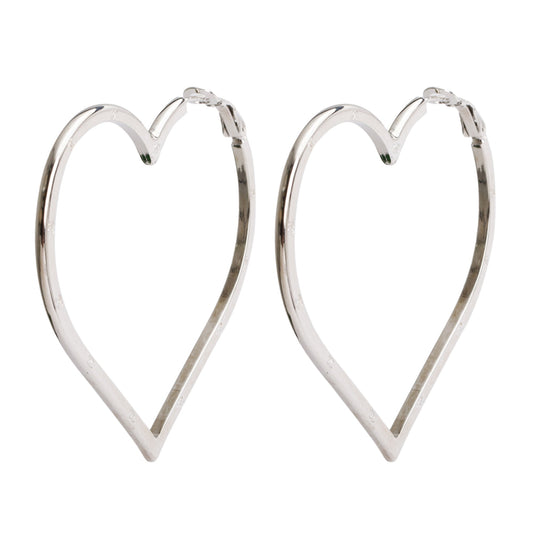 Chanel Palladium Plated CC Heart Hoop Earrings