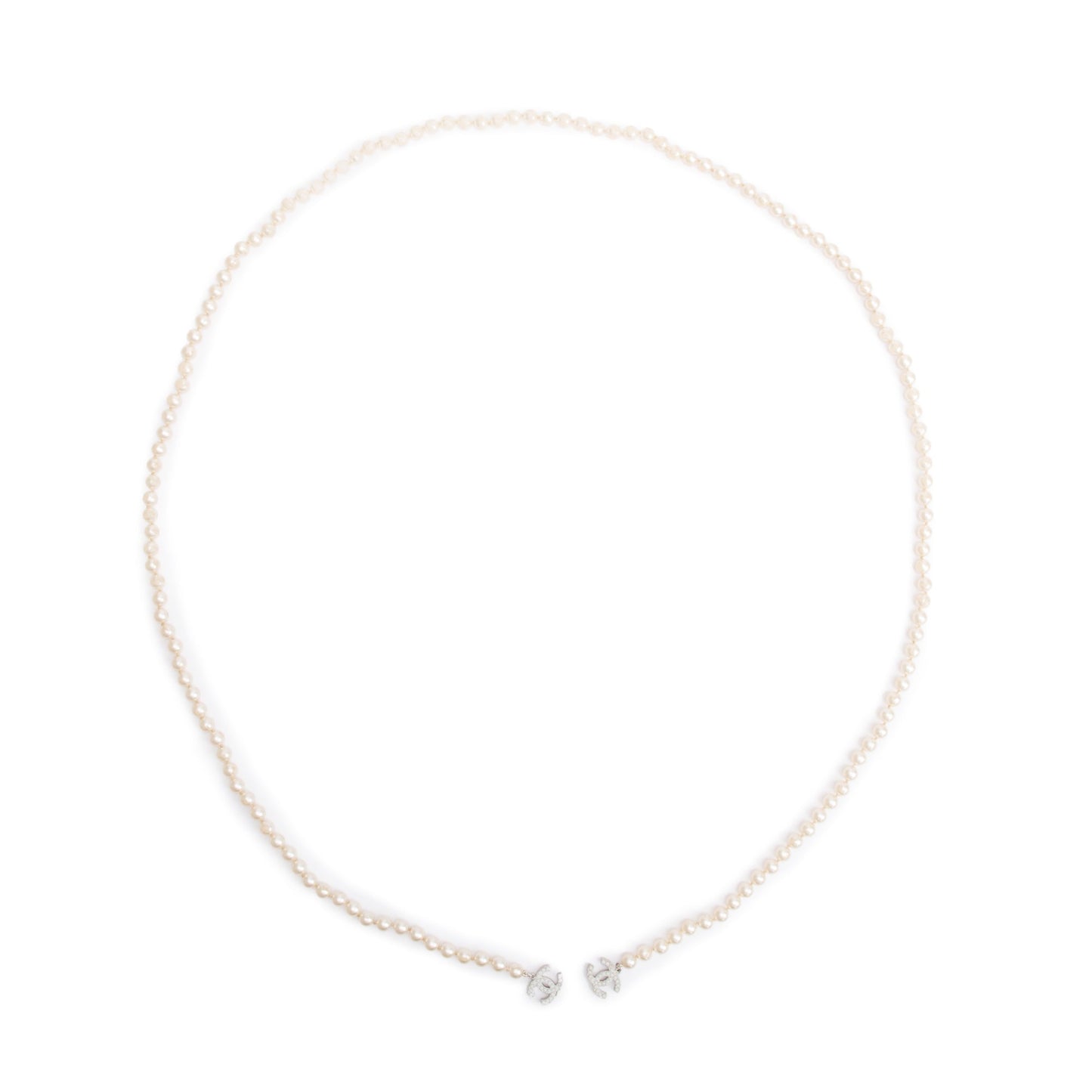 Chanel Palladium-Plated Faux Pearl CC Lariat Necklace