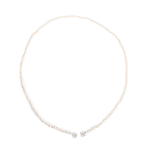 Chanel Palladium-Plated Faux Pearl CC Lariat Necklace