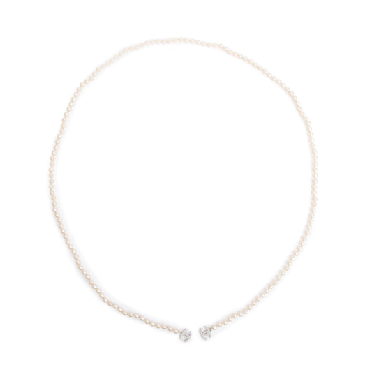 Chanel Palladium-Plated Faux Pearl CC Lariat Necklace
