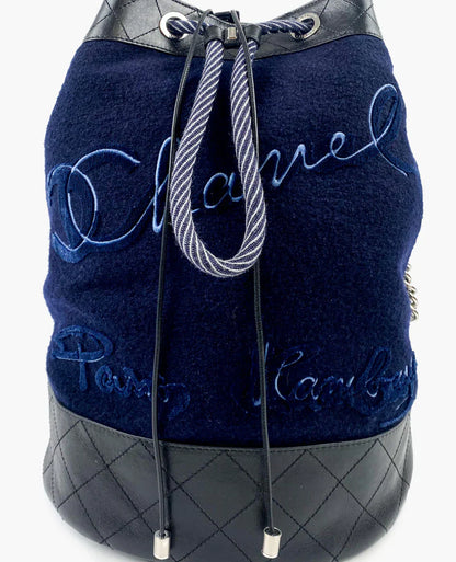 Chanel Sac Seau Paris-Hamburg en laine bleu