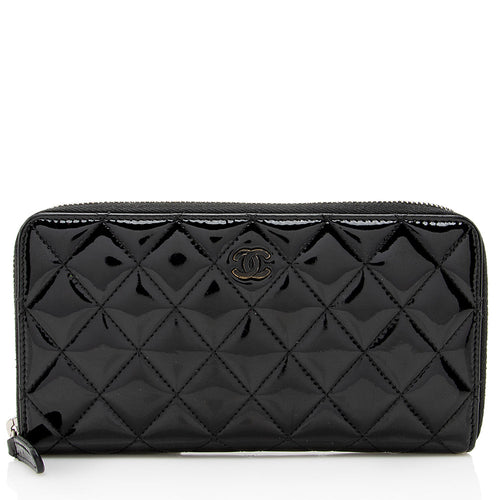 Chanel Patent Leather CC Zip Around Wallet (SHF-19124)