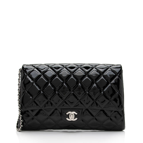 Chanel Patent Leather Flap Clutch on Chain (SHF-9c9WQx)