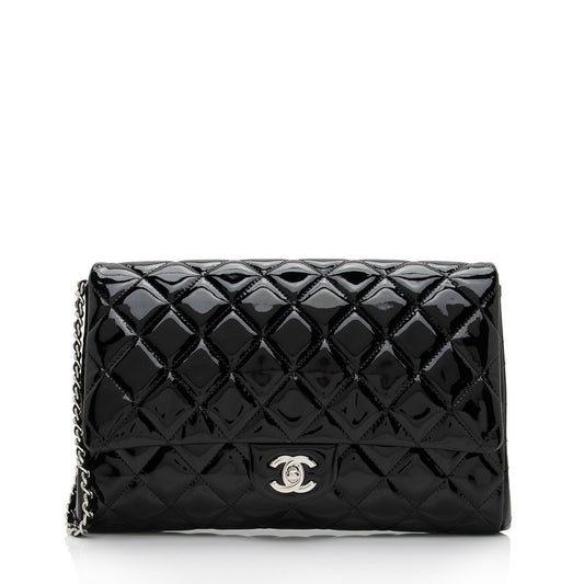 Chanel Patent Leather Flap Clutch on Chain (SHF-9c9WQx)