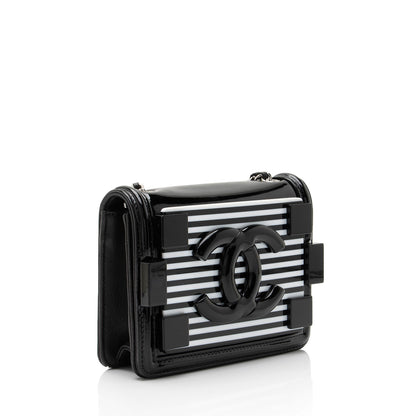 Chanel Patent Leather Striped Plexiglass Brick Boy Mini Flap Bag (SHF-0FlNDK)