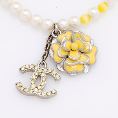 Chanel Pearl Crystal Camellia CC Pendent Necklace (SHF-18864)