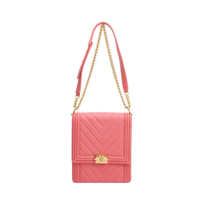 Chanel Pink Chevron Calfskin Leather North/South Boy Bag