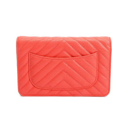 Chanel Pink Chevron Caviar Leather Classic Wallet on Chain w/ Box & Authenticity Card