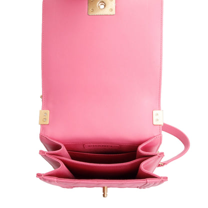 Chanel Pink Lambskin Leather North/South Boy Bag w/ Authenticity