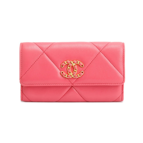 Chanel Pink Leather 19 Flap Wallet W/ Box & Authenticity Card